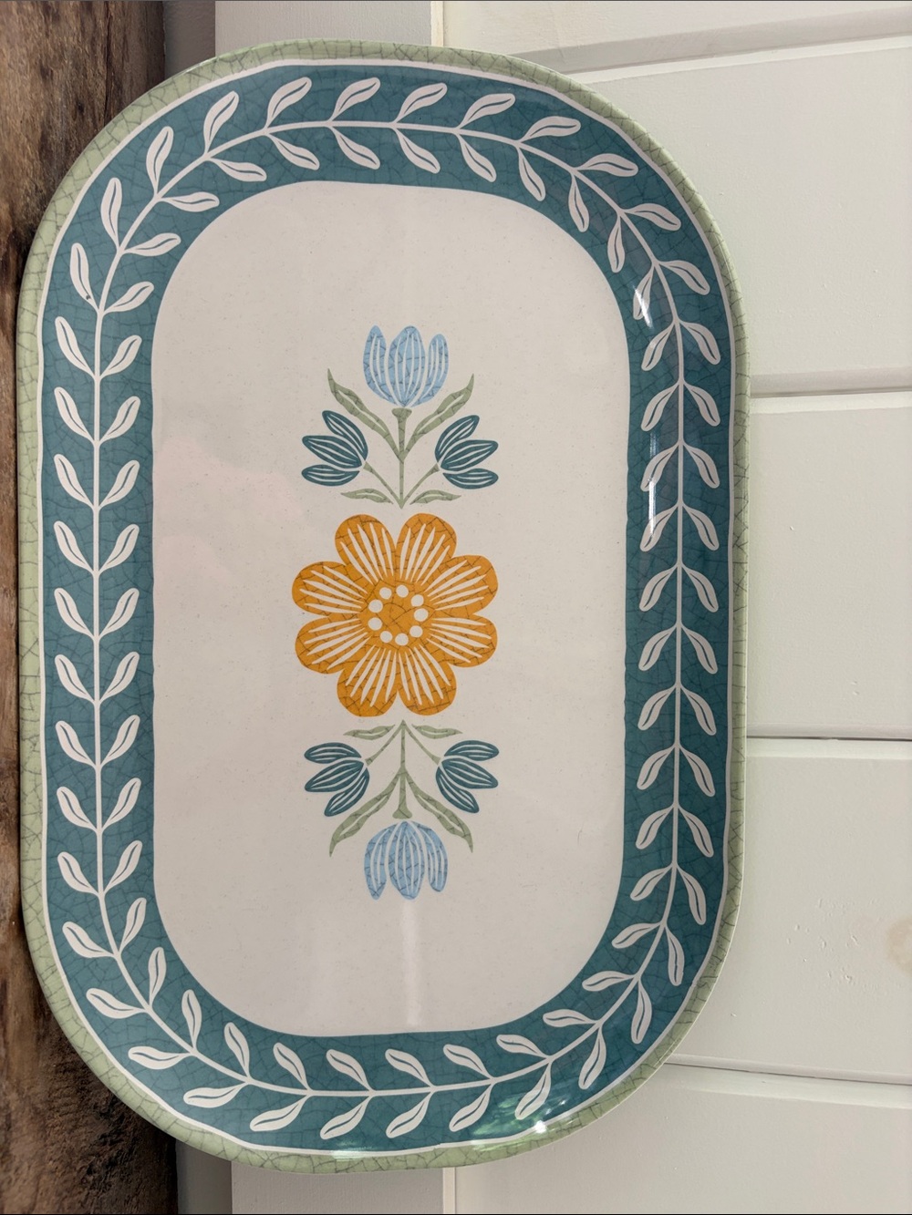 Better Homes & Gardens Floral plastic Serving Platter in Teal, Yellow, and blue